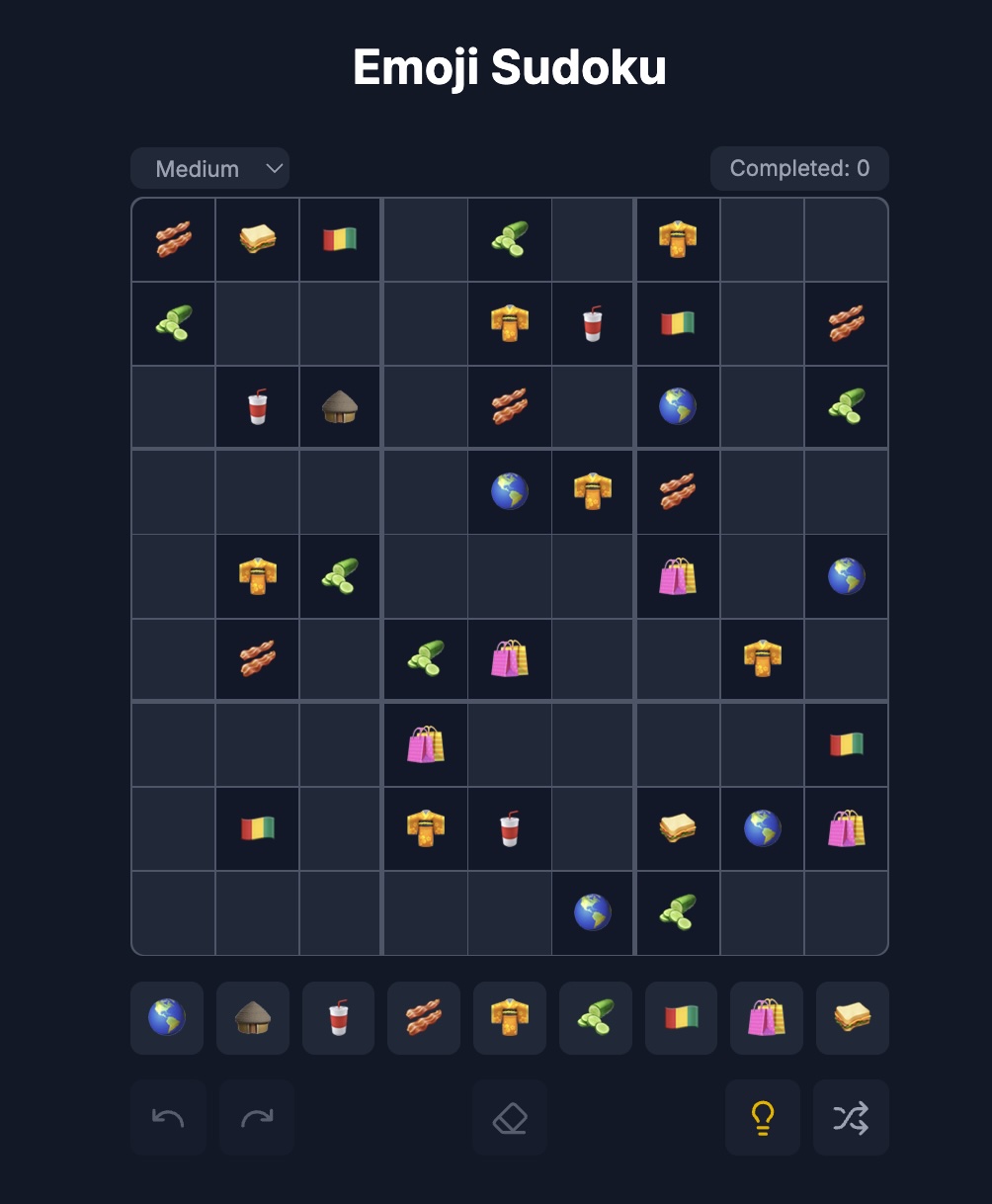 Emoji Sudoku puzzle board with colorful emojis